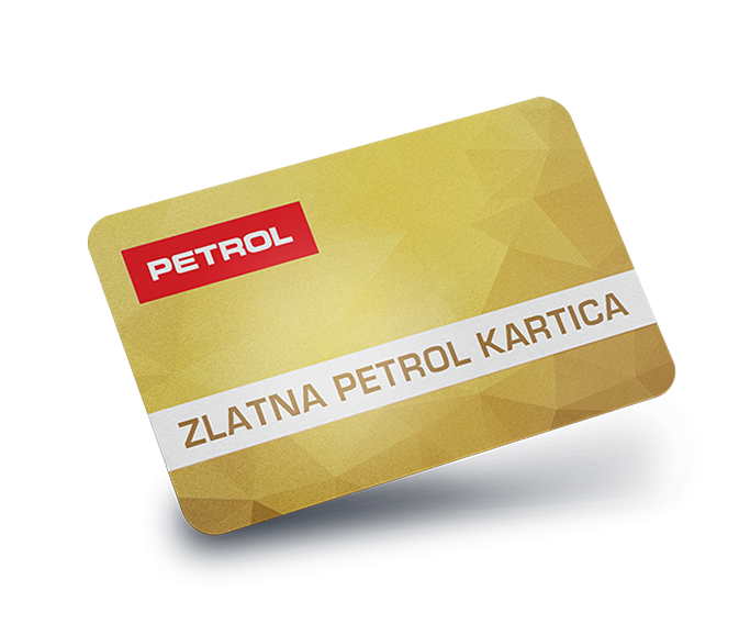 Zlatna Petrol kartica na tamnoj pozadini.